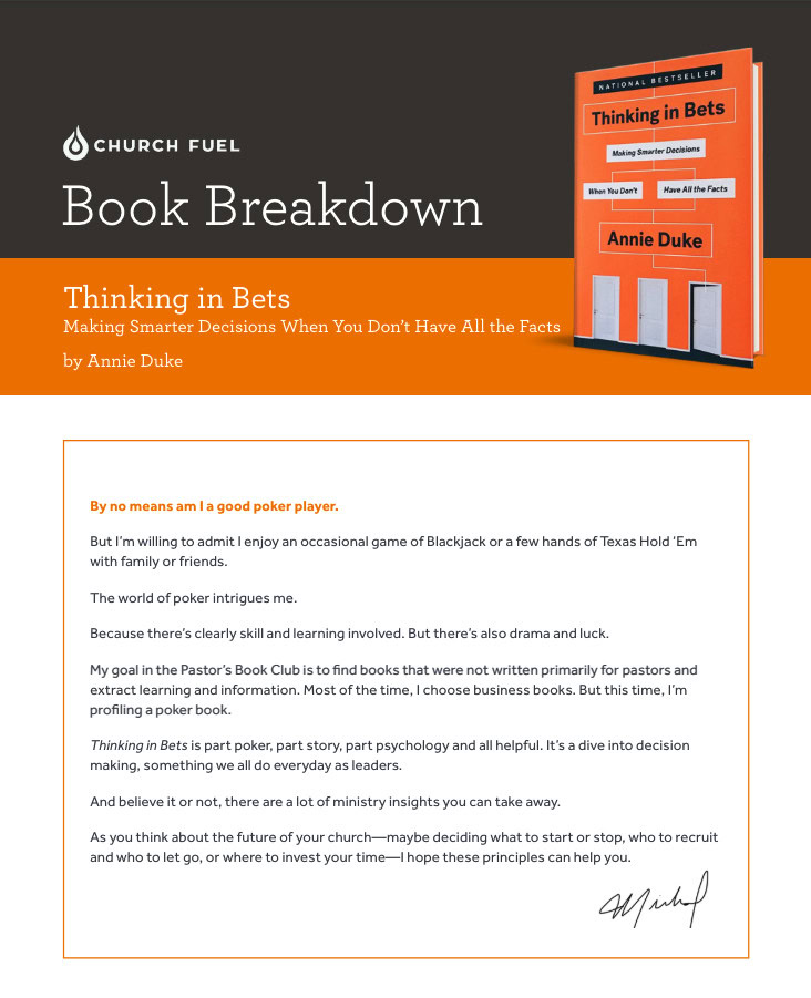 Pastor’s Book Club - Thinking In Bets: Book Breakdown - Church Fuel