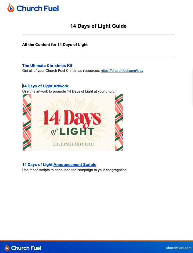 14 Days of Light Christmas artwork promoting church holiday campaign.