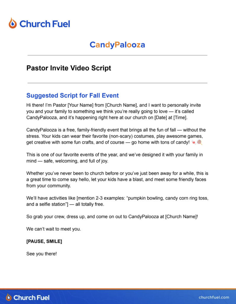 Church Commentator Script Simple Pastor Invite Video Script - CandyPalooza - Church Fuel