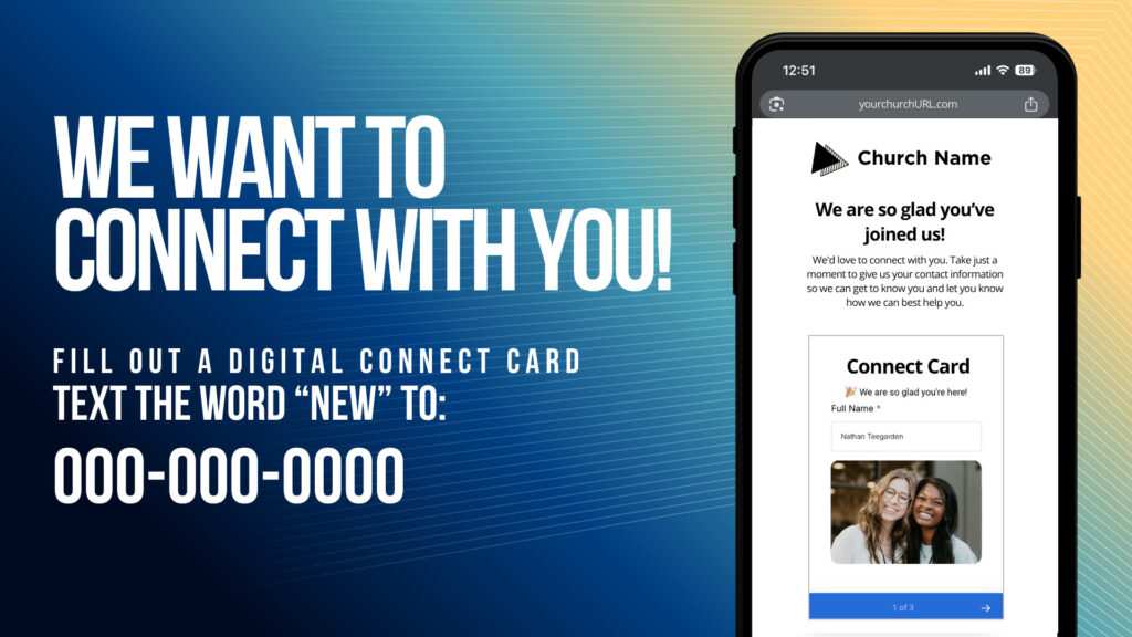 Digital church connect card for modern church communication and outreach efforts.