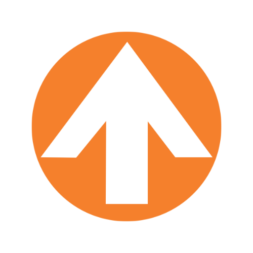 Bright orange upward arrow icon representing growth and direction for church outreach.