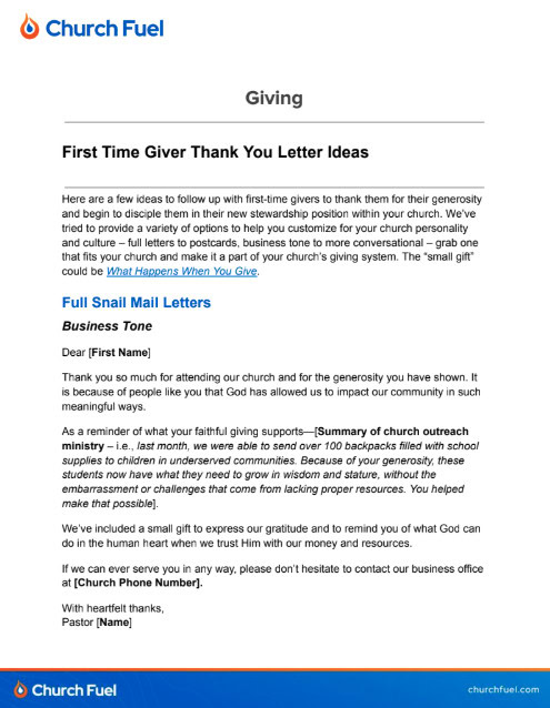 Giving, thank you letter ideas for first-time church givers, church outreach, gratitude, stewardship.