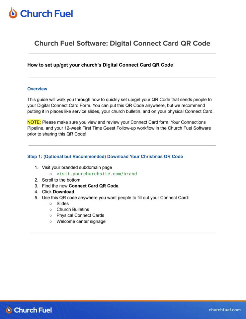 Digital Connect Card QR code for church church communication digital sign church bulletin.