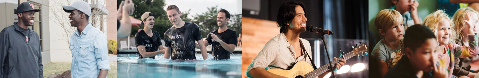 Friendly diverse church community engaging in outdoor activities and worship services.