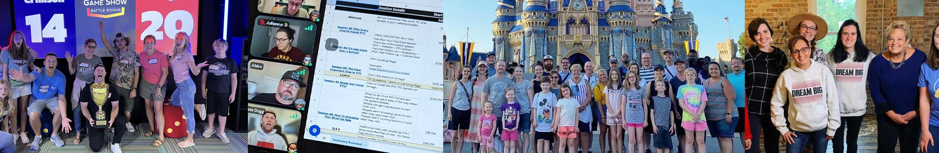 Joyful church youth group celebrating victory at a church event.