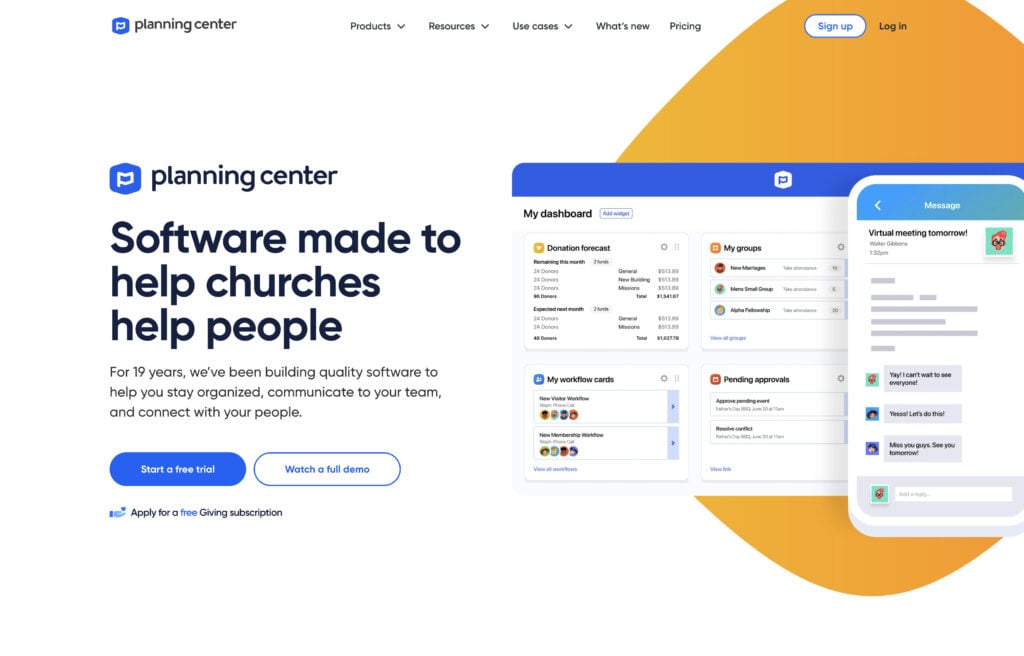 Church communication software dashboard with team collaboration tools and messaging features for churches.
