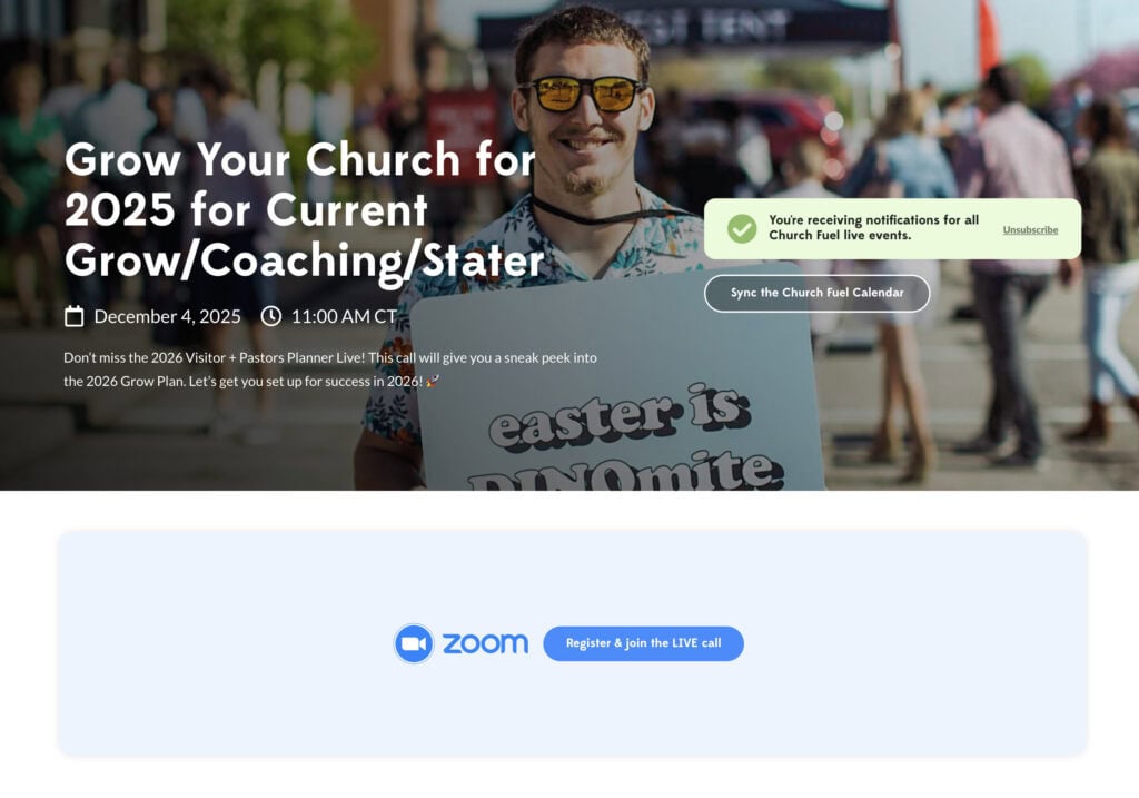 Engaging church event promotion for church growth and coaching in 2025.