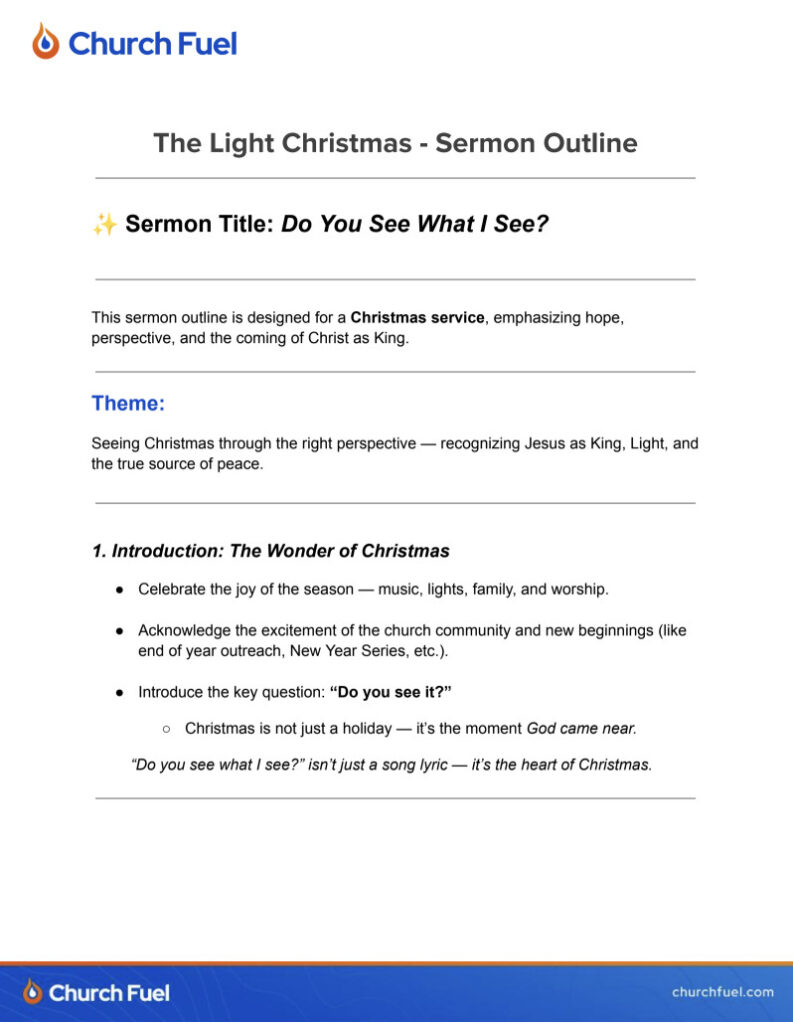 Inspiring Christmas sermon outline from Church Fuel focusing on faith and hope.