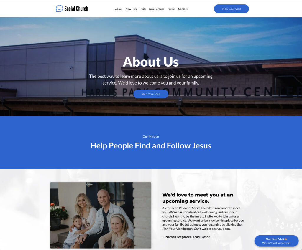 Friendly church community gathering at Harris Park Community Center for worship and fellowship.