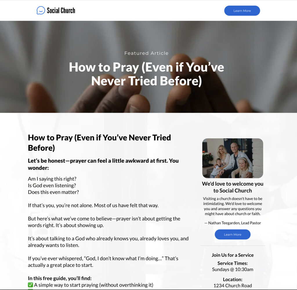 Prayer guide for beginners, church prayer tips, how to pray, Christian prayer, church faith and worship.