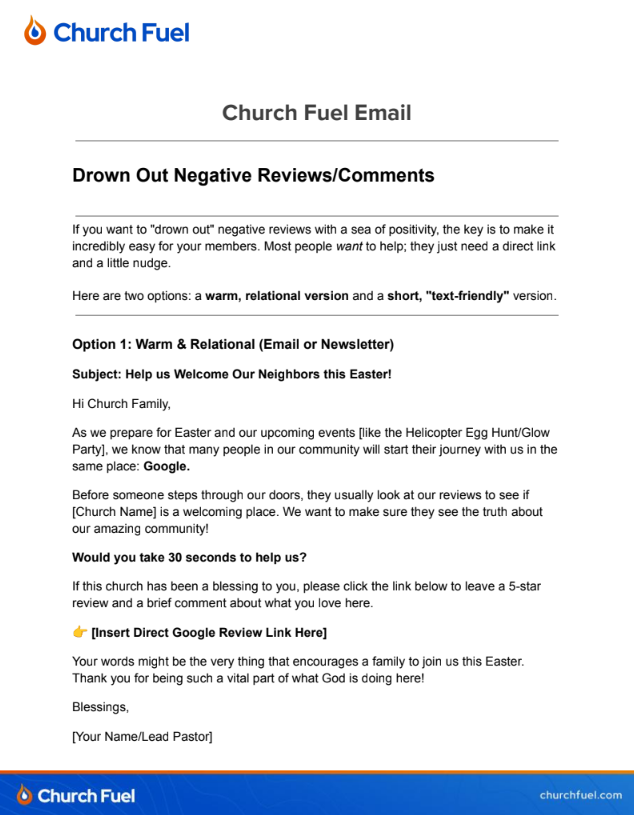 Church Fuel email for New Year Challenge.
