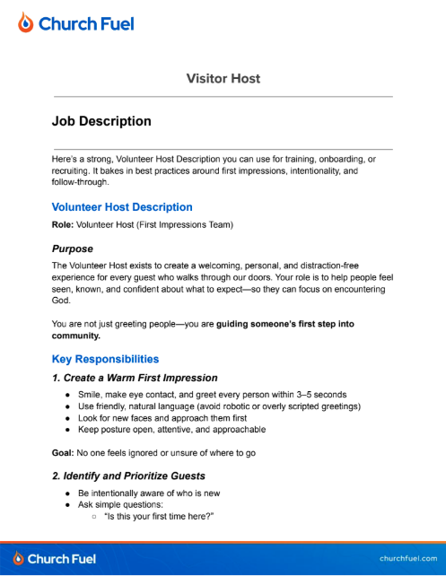 Volunteer Host & Hospitality Guide for church welcoming teams.