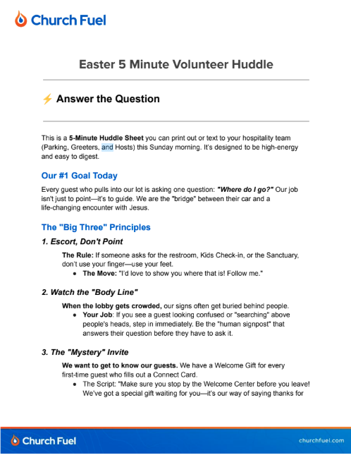 Volunteer Hospitality Guide for Church Events.