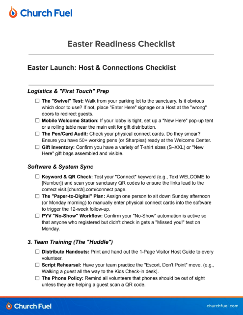 Church Fuel visitor host and hospitality guide for Easter readiness and guest engagement.